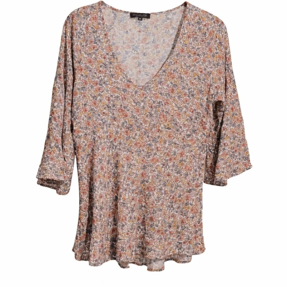 Rachel Zoe Floral V-neck Peasant Top Women's Size M, Orange, Blue Boho Sleeves